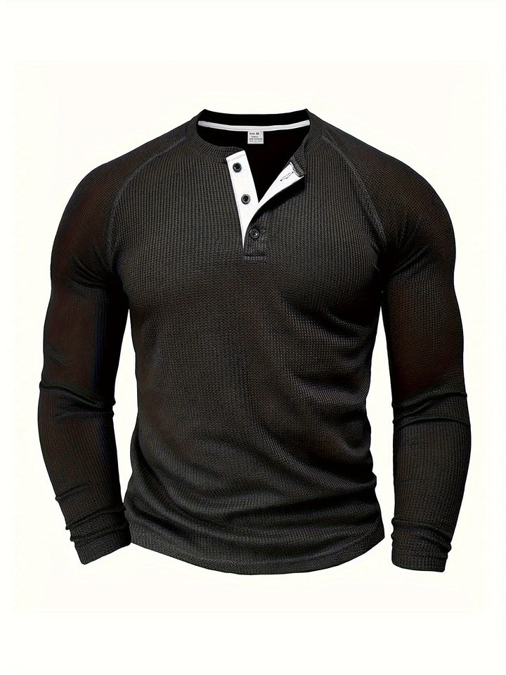 Mænd Tekstureret Henley Trøje med Knapstolpe