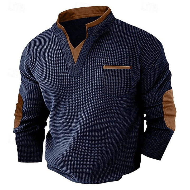 Herre Elegante Henley Sweater med Knapstolpe og Kravedetalje