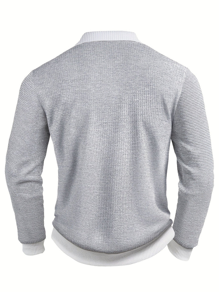 Mænd Tekstureret Langærmet Poloshirt med Knapstolpe