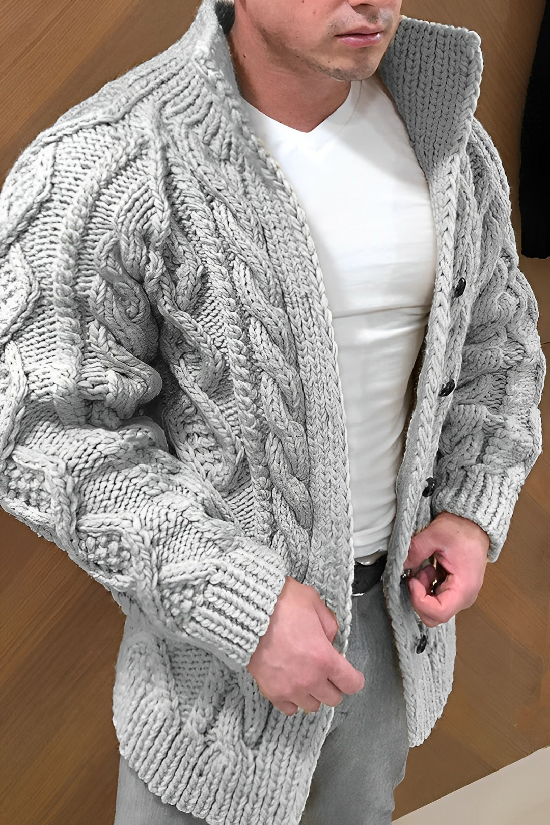 Leonardo Voss - Kraftig Strikket Cardigan Med Lynlås Til Herre
