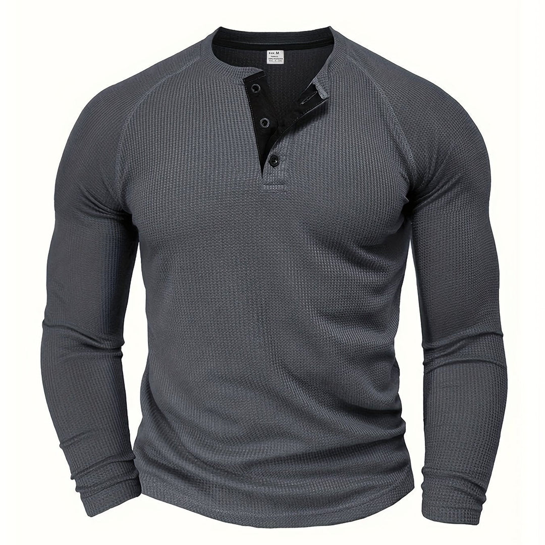 Mænd Tekstureret Henley Trøje med Knapstolpe