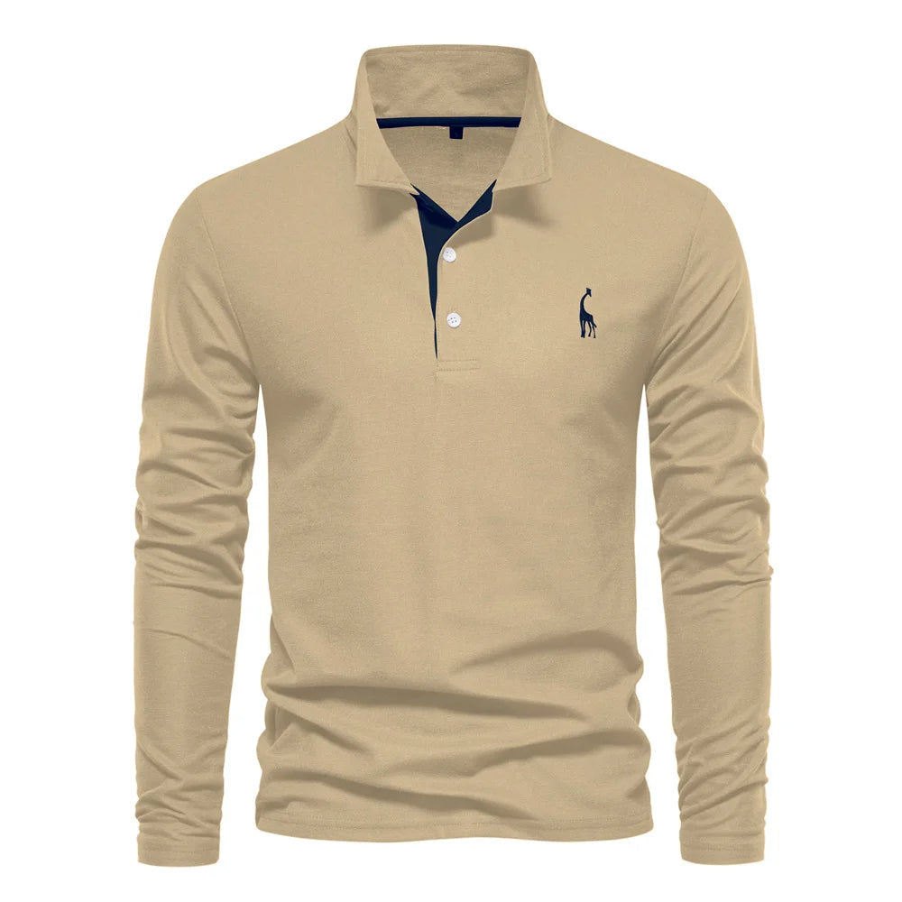 Klassisk Langærmet Poloshirt med Kontrastkrave - til Herrer