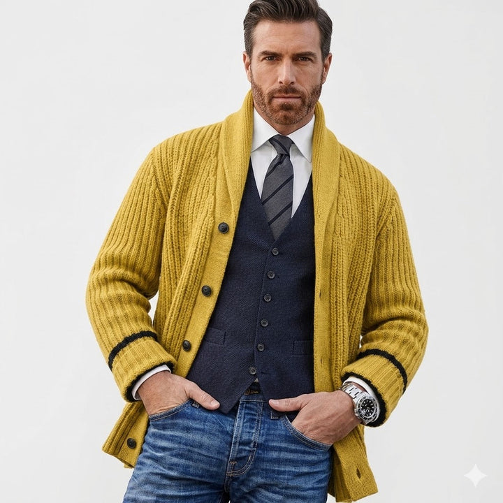 Sebastian Vale - Ribstrikket Shawl Cardigan Til Herre