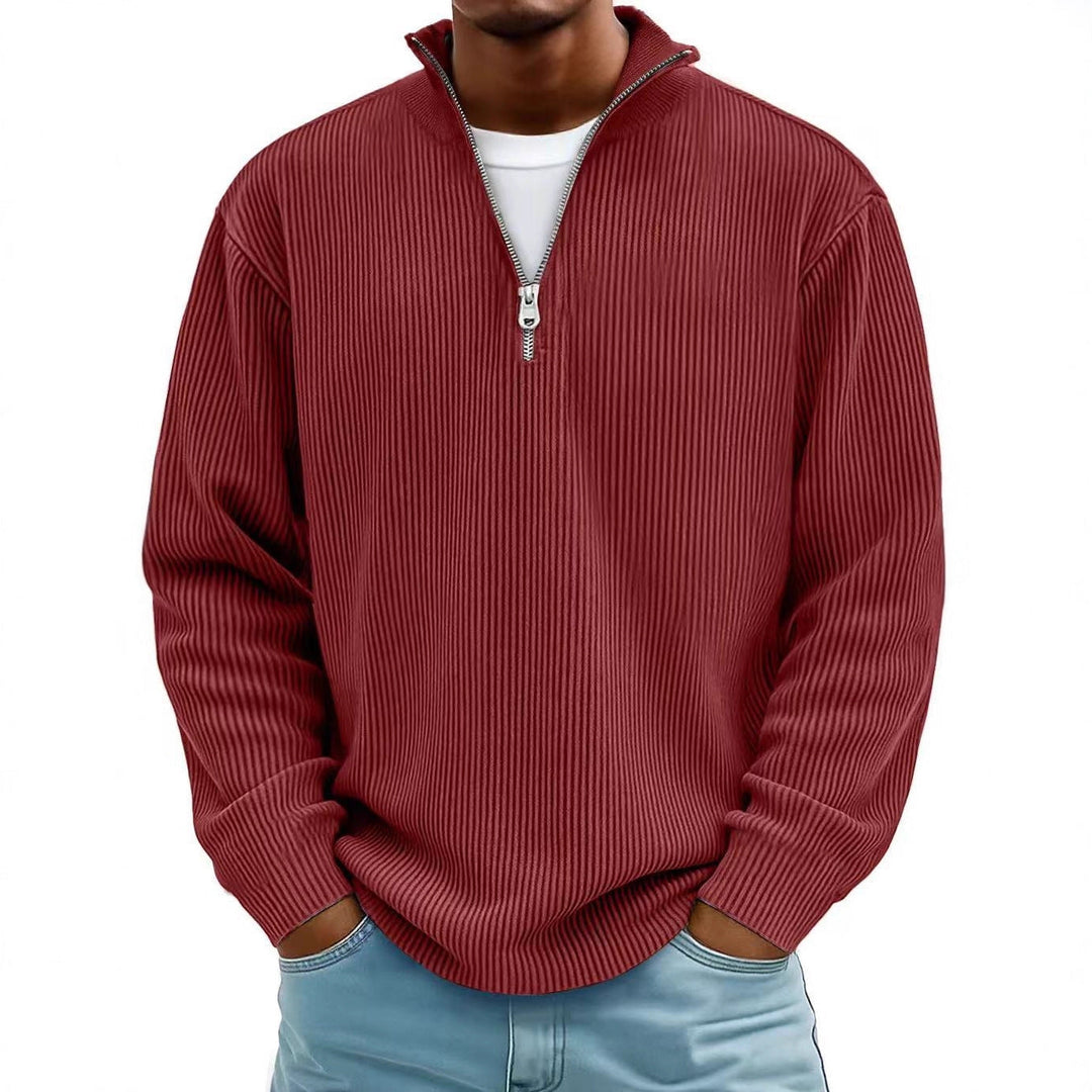 Liam Robertson - Ribstrikket Fløjl Kvart-Lynlås Sweatshirt Til Herre