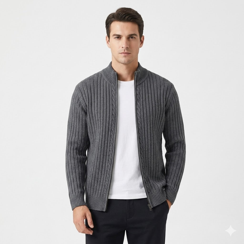 Vincent Moretti - Ribstrikket Lynlås Cardigan Til Herre