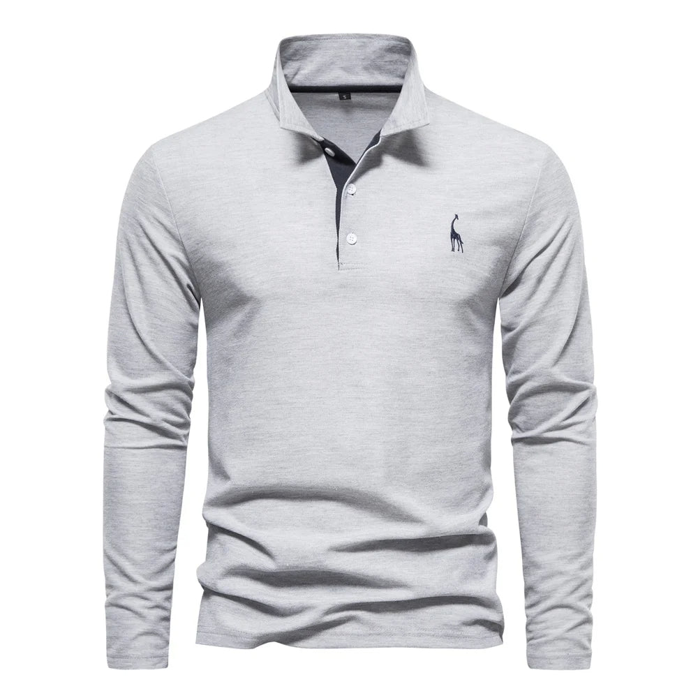 Klassisk Langærmet Poloshirt med Kontrastkrave - til Herrer