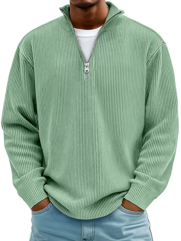 Liam Robertson - Ribstrikket Fløjl Kvart-Lynlås Sweatshirt Til Herre