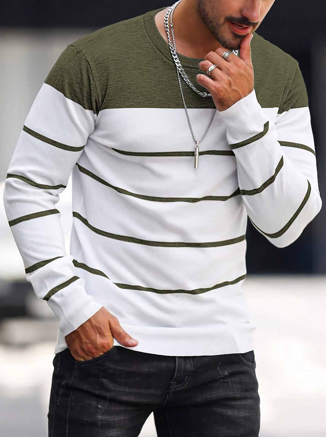 Mænd Casual Langærmet Pullover med Kontrastpanel