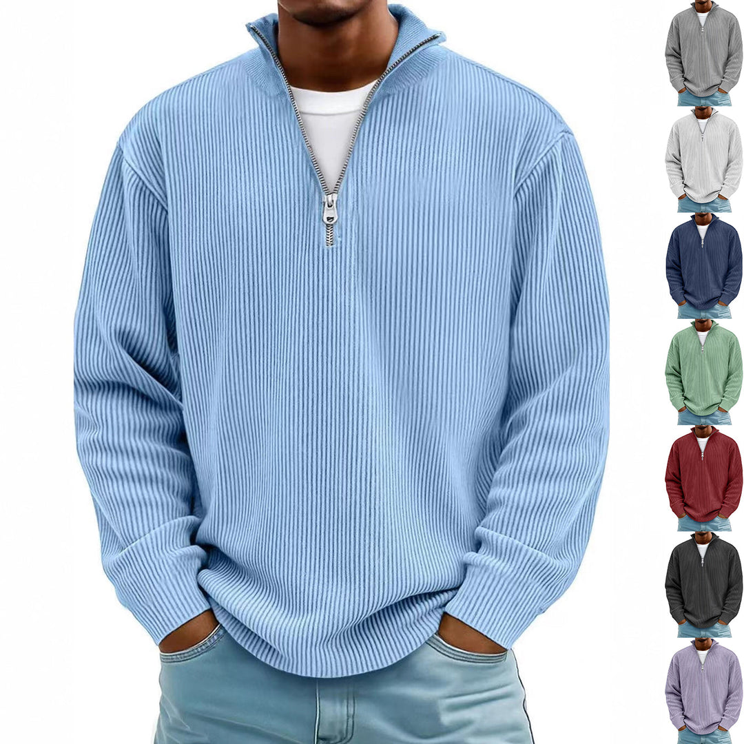 Liam Robertson - Ribstrikket Fløjl Kvart-Lynlås Sweatshirt Til Herre