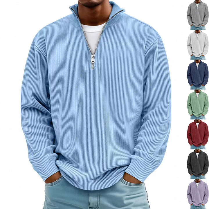 Liam Robertson - Ribstrikket Fløjl Kvart-Lynlås Sweatshirt Til Herre