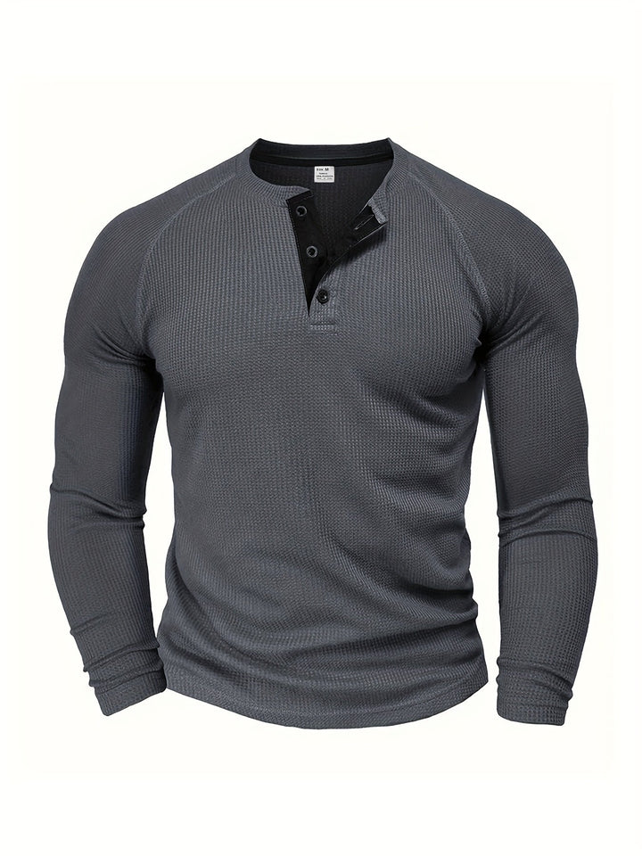 Mænd Tekstureret Henley Trøje med Knapstolpe