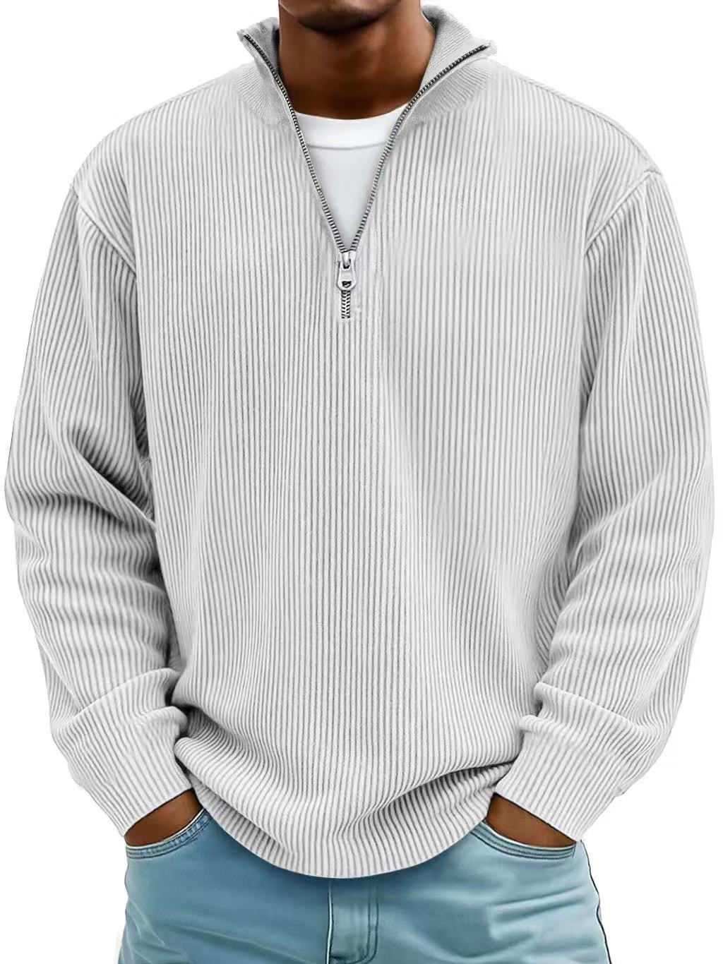 Liam Robertson - Ribstrikket Fløjl Kvart-Lynlås Sweatshirt Til Herre