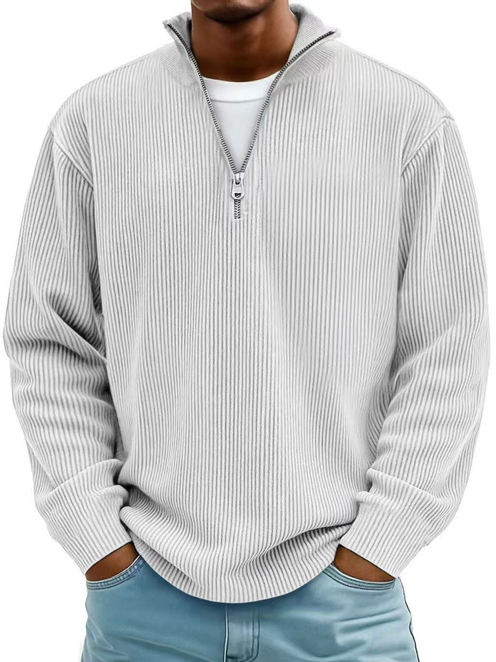Liam Robertson - Ribstrikket Fløjl Kvart-Lynlås Sweatshirt Til Herre