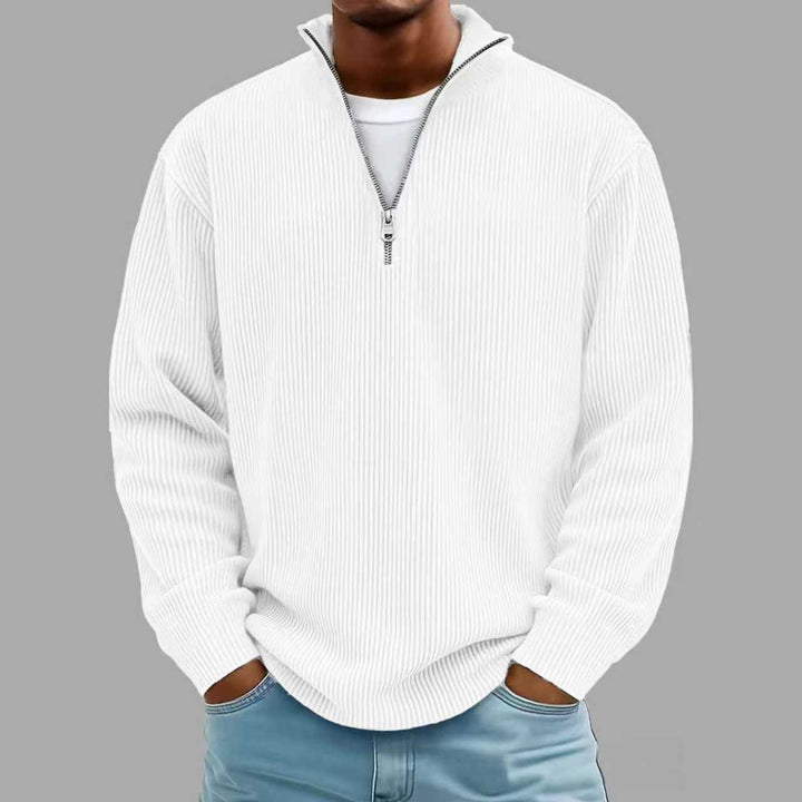 Liam Robertson - Ribstrikket Fløjl Kvart-Lynlås Sweatshirt Til Herre