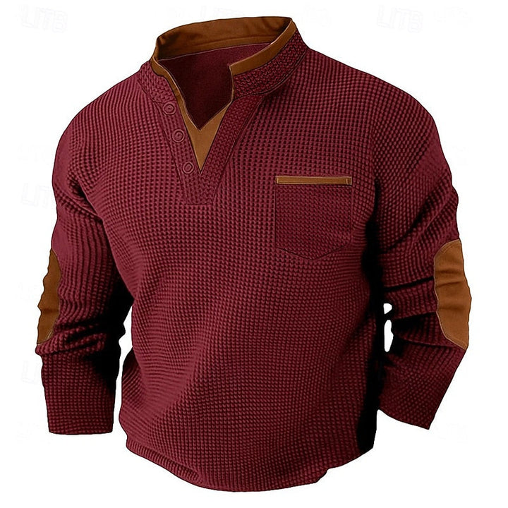 Herre Elegante Henley Sweater med Knapstolpe og Kravedetalje