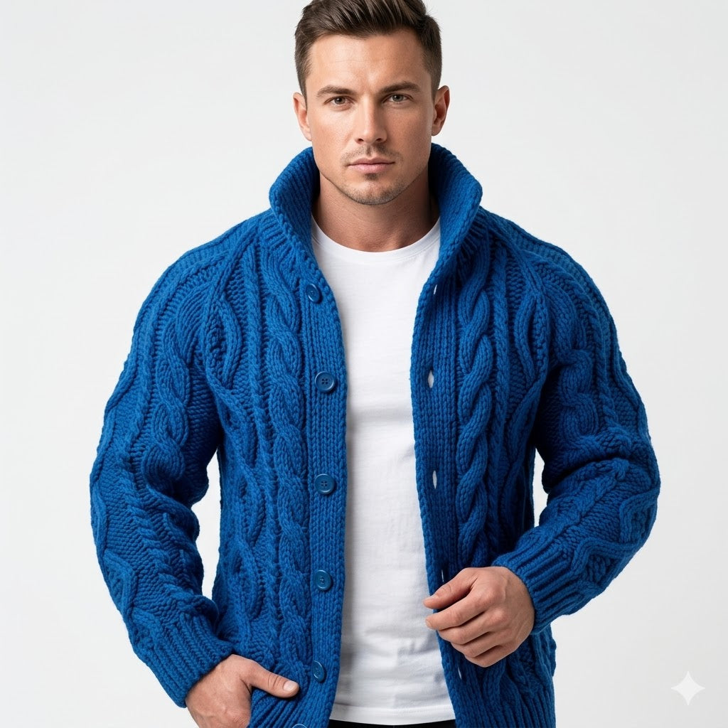 Leonardo Voss - Kraftig Strikket Cardigan Med Lynlås Til Herre