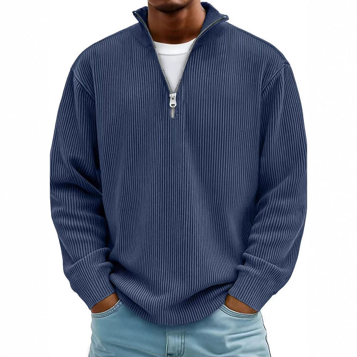 Liam Robertson - Ribstrikket Fløjl Kvart-Lynlås Sweatshirt Til Herre