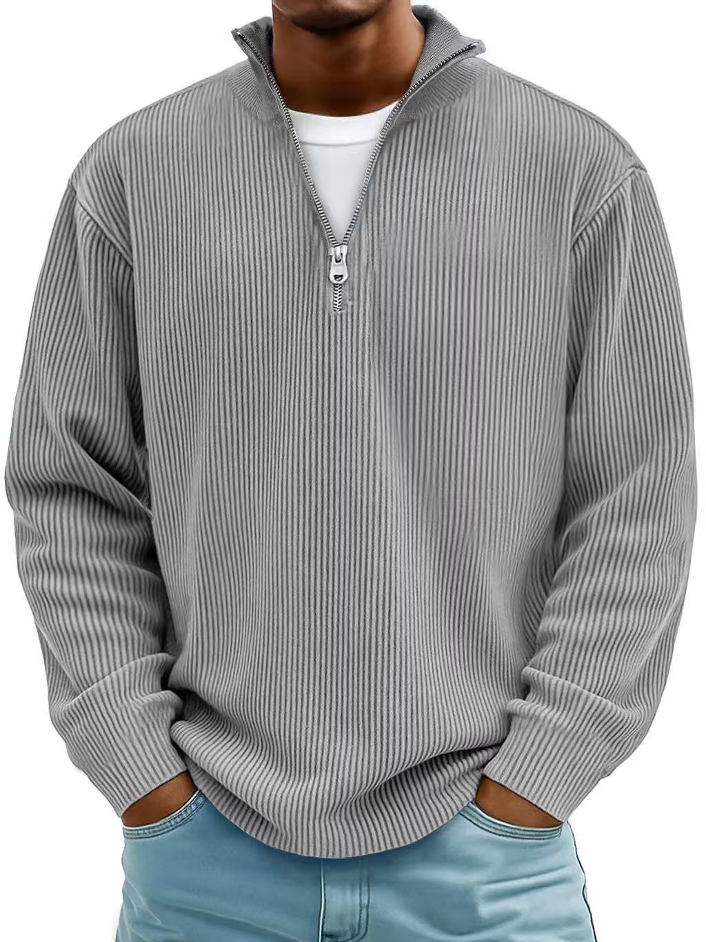 Liam Robertson - Ribstrikket Fløjl Kvart-Lynlås Sweatshirt Til Herre
