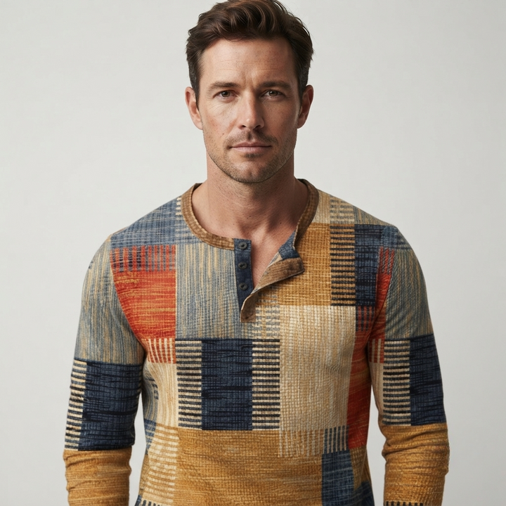 Ethan Morrison - Geometrisk Vaffel Henley Striktrøje Til Herre