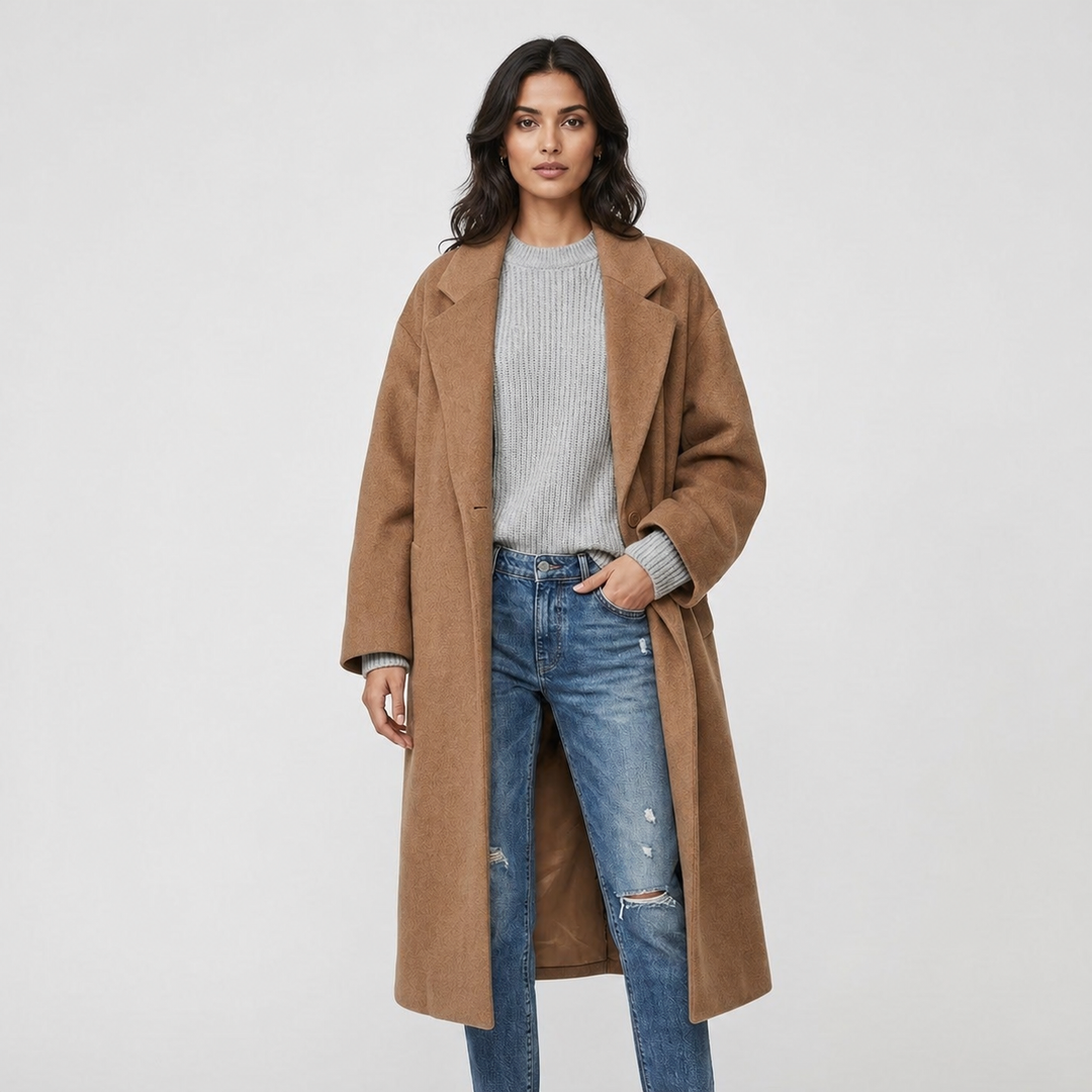 Amélie Laurent | Oversized Wool Blend Long frakke til dame – opdateret modelbillede