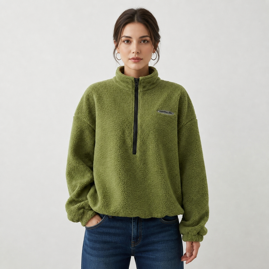 Charlotte Bellini | Teddy Fleece halv lynlås striktrøje til dame – opdateret modelbillede