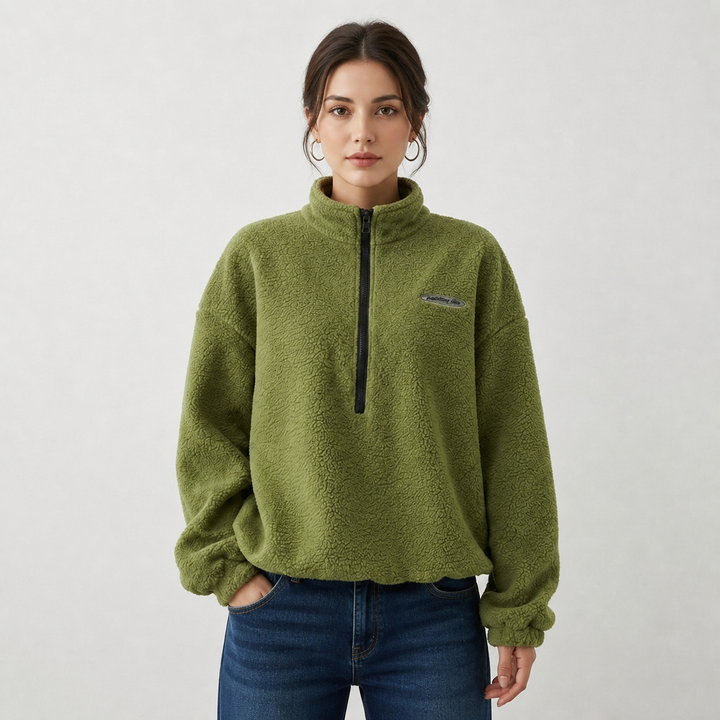 Charlotte Bellini | Teddy Fleece halv lynlås striktrøje til dame – opdateret modelbillede