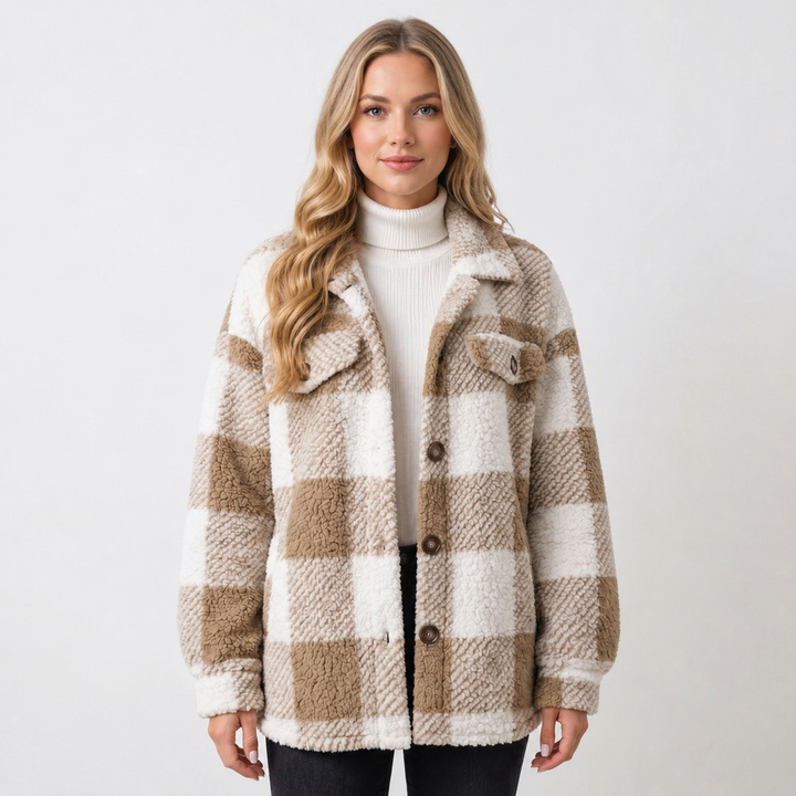 Camille Laurent | Cozy Checked Shacket til dame – opdateret modelbillede