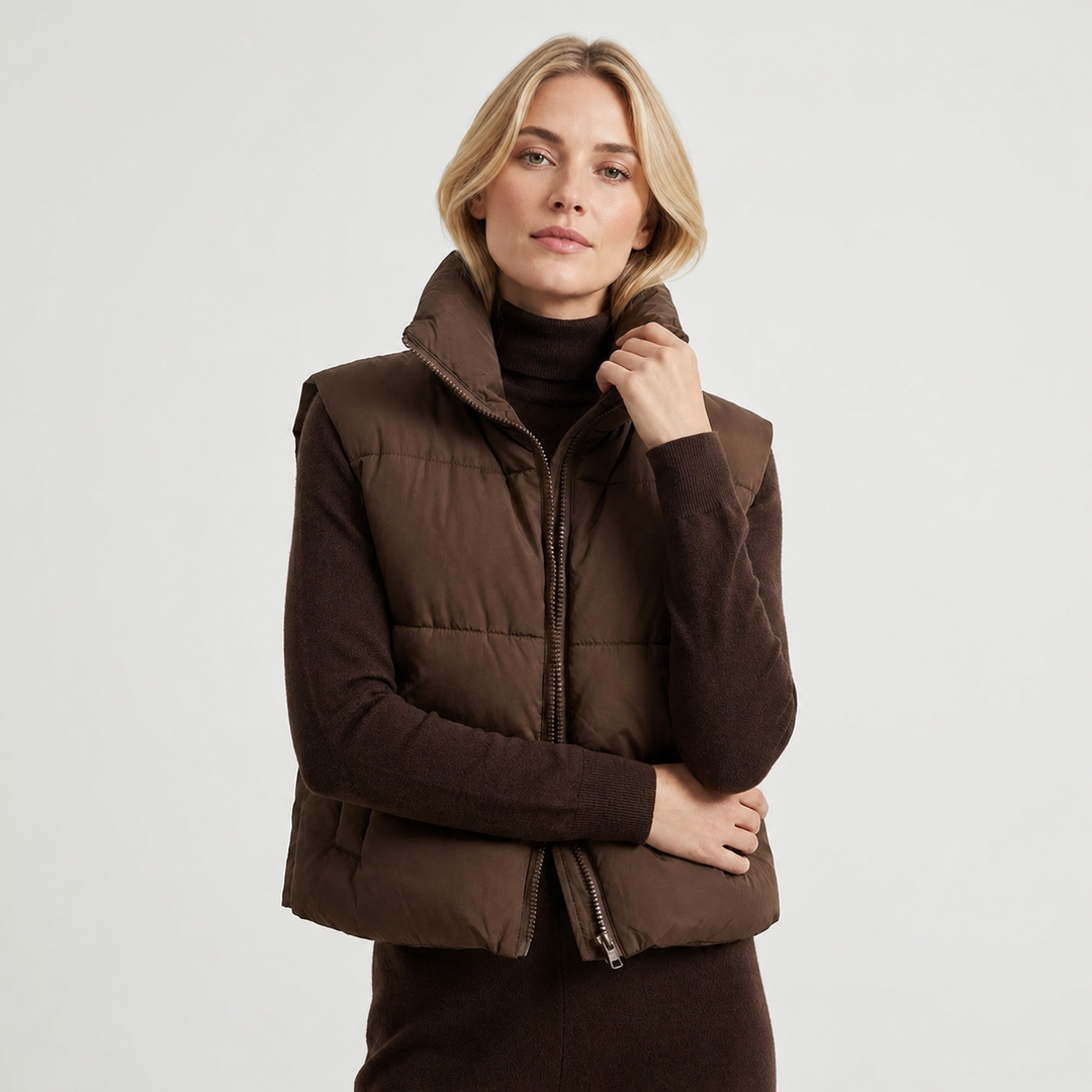 Elena Rossi | Cropped vatteret vest With Luxe Collar til dame – opdateret modelbillede