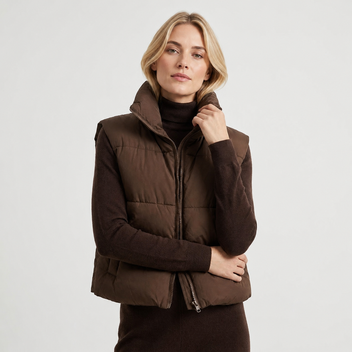 Elena Rossi | Cropped vatteret vest With Luxe Collar til dame – opdateret modelbillede