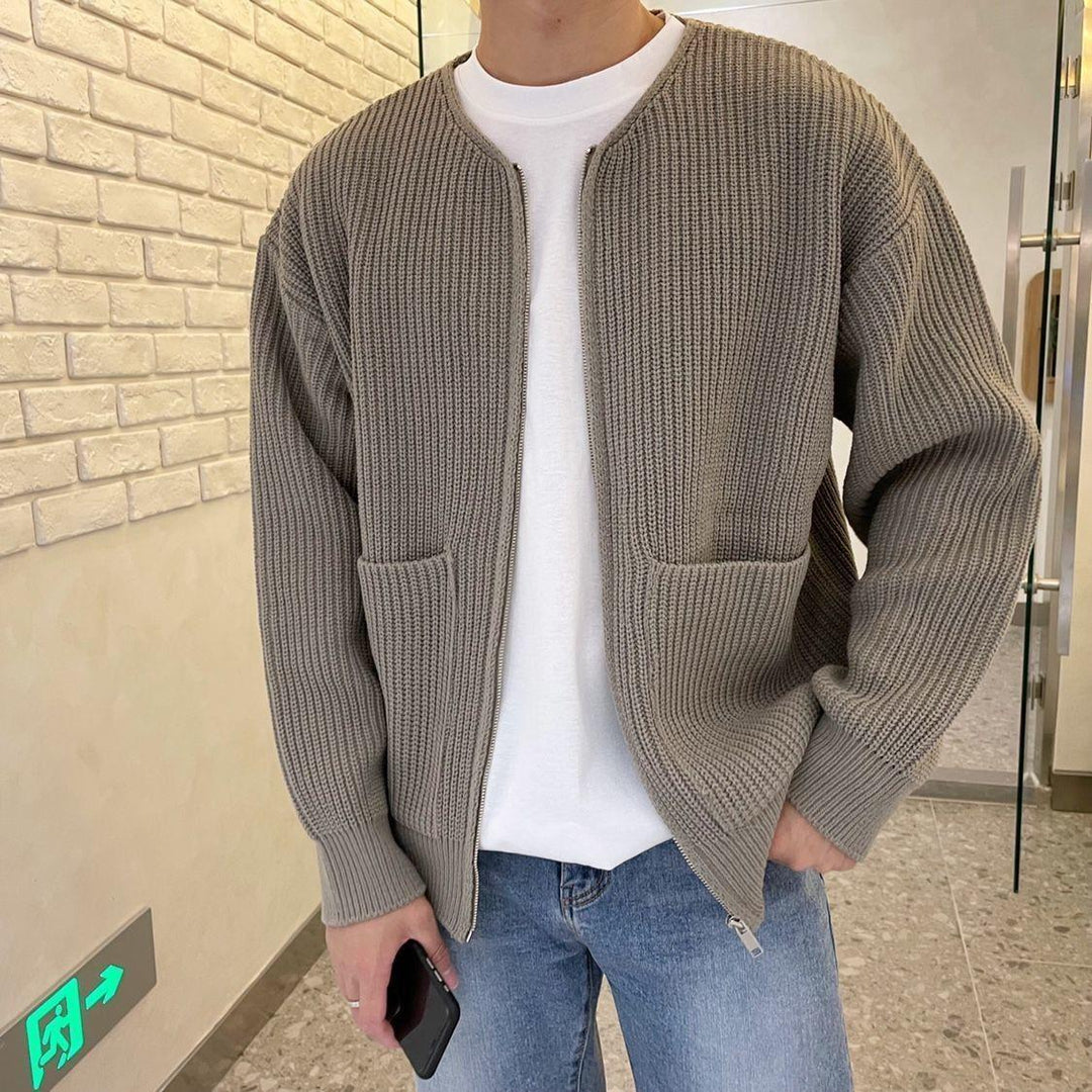 Adrian Bellucci - Minimalistisk Strikket Lynlås Cardigan Til Herre