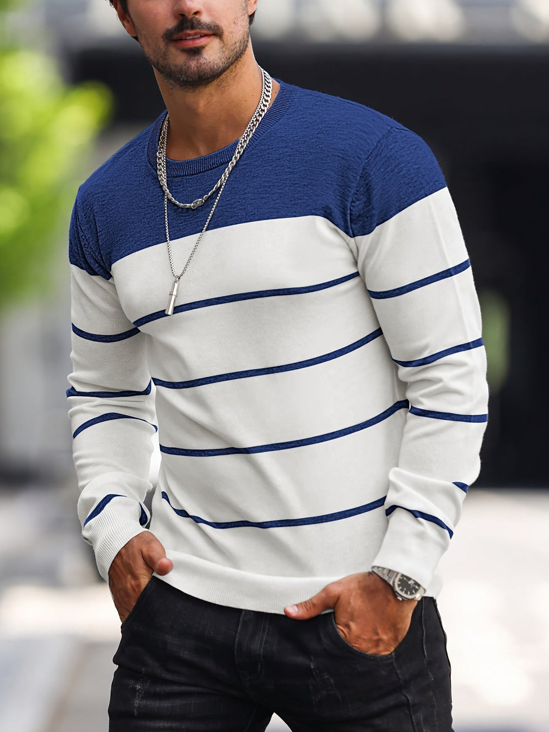 Mænd Casual Langærmet Pullover med Kontrastpanel