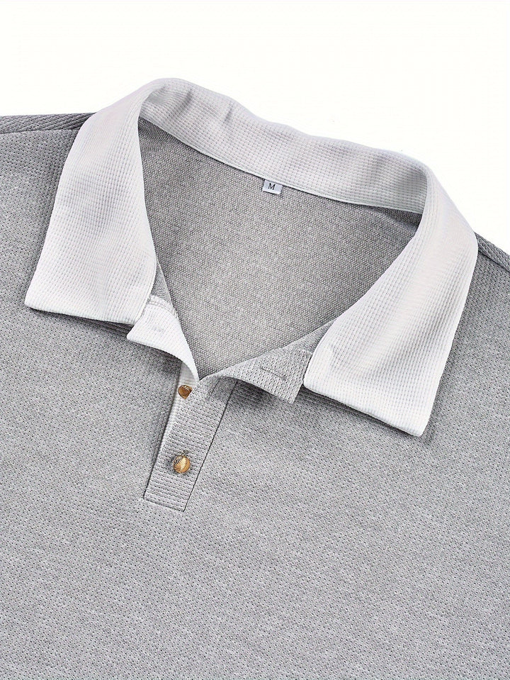 Mænd Tekstureret Langærmet Poloshirt med Knapstolpe