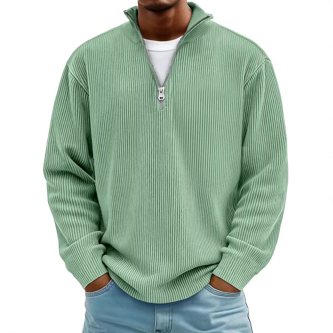 Liam Robertson - Ribstrikket Fløjl Kvart-Lynlås Sweatshirt Til Herre
