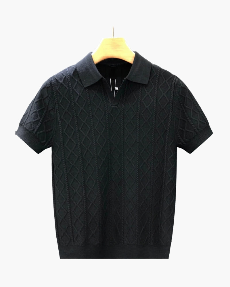 Herre Strikket Poloshirt – Kortærmet Mønstret Casual Top