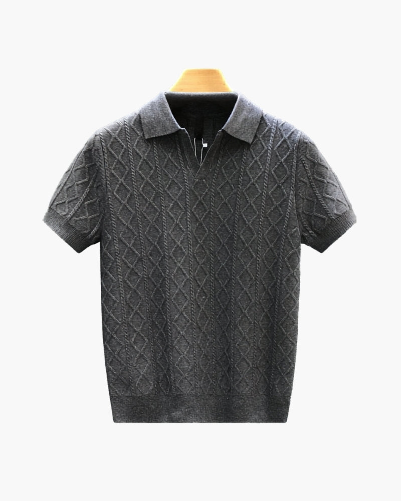 Herre Strikket Poloshirt – Kortærmet Mønstret Casual Top
