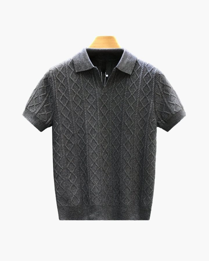 Herre Strikket Poloshirt – Kortærmet Mønstret Casual Top