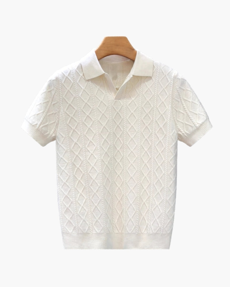 Herre Strikket Poloshirt – Kortærmet Mønstret Casual Top
