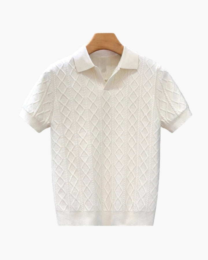 Herre Strikket Poloshirt – Kortærmet Mønstret Casual Top