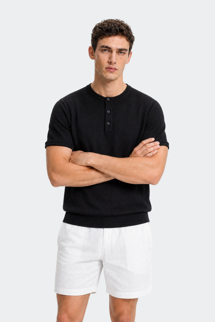 Kortærmet Henley T-shirt med Knapstolpe - til Mænd