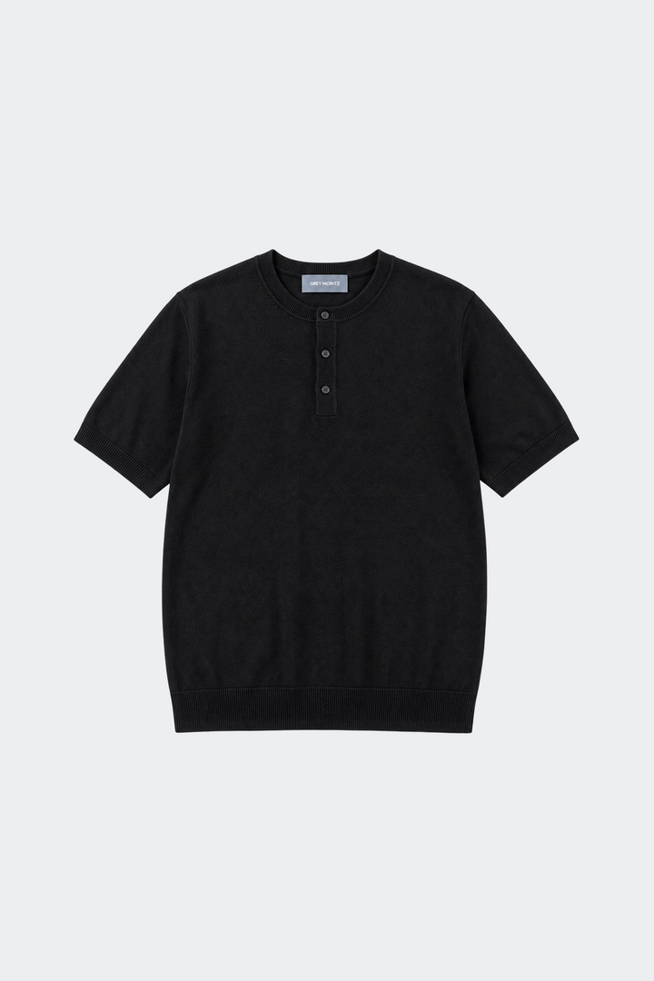 Kortærmet Henley T-shirt med Knapstolpe - til Mænd