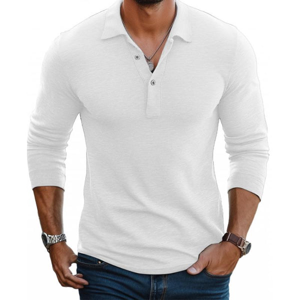 Klassisk Langærmet Poloshirt med Åben Krave - til Herrer