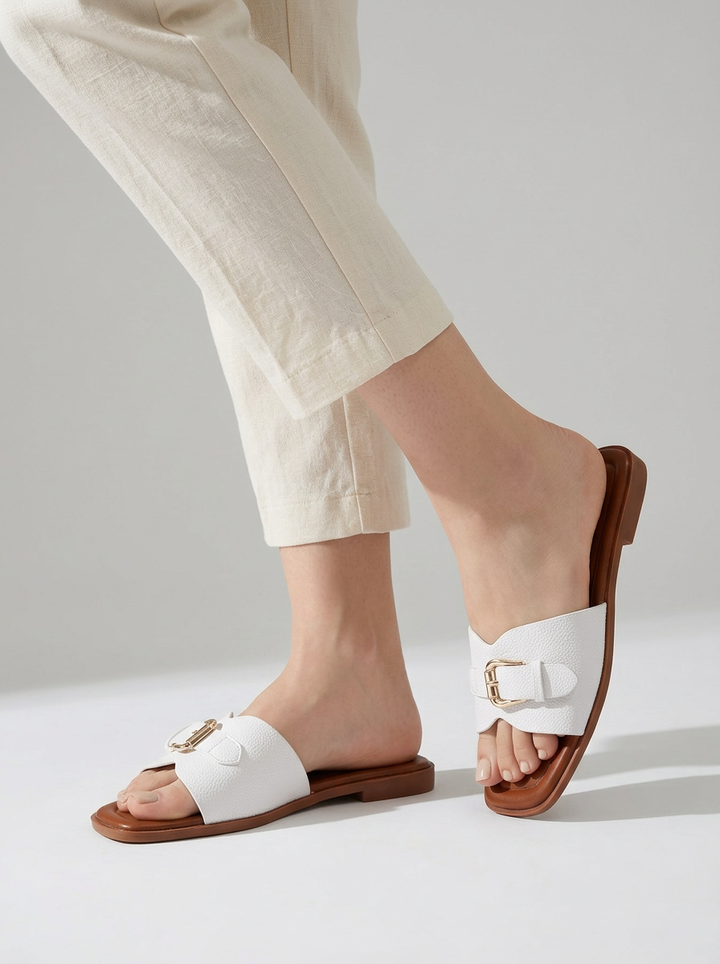 Dame Slip-On Sandaler med Spænde og Flad Sål