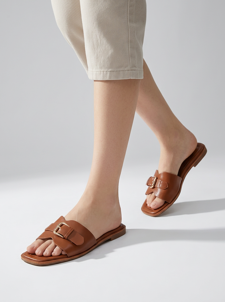 Dame Slip-On Sandaler med Spænde og Flad Sål