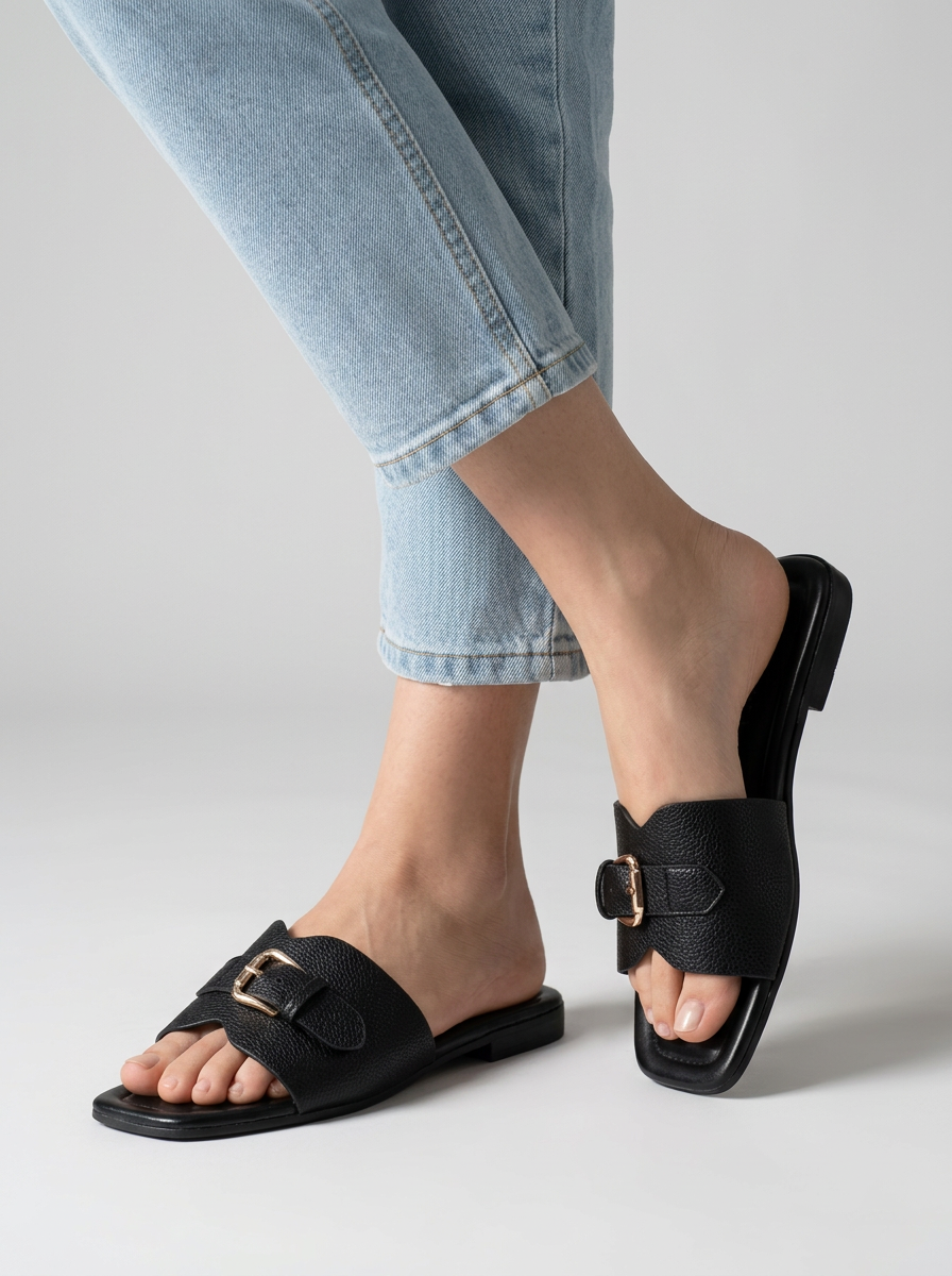 Dame Slip-On Sandaler med Spænde og Flad Sål