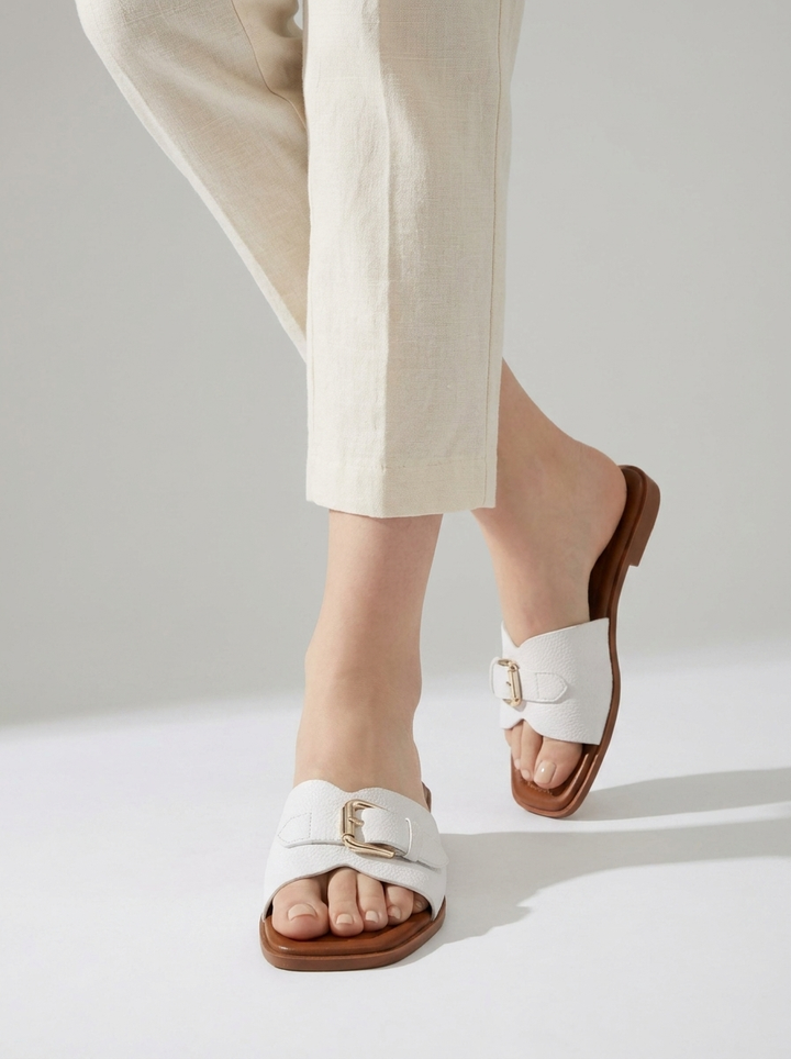 Dame Slip-On Sandaler med Spænde og Flad Sål