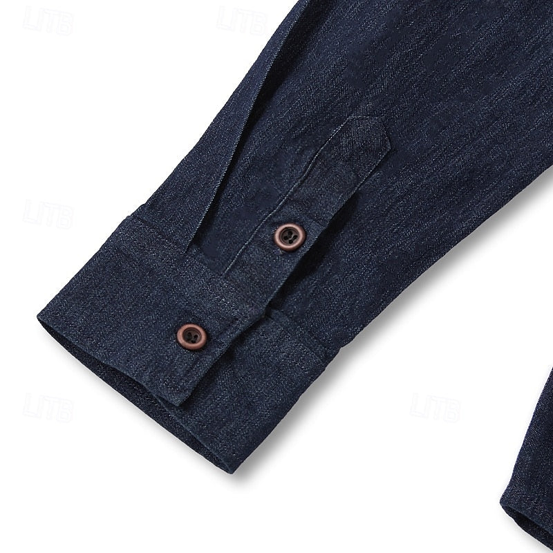 Herre Elegante Langærmet Denimskjort