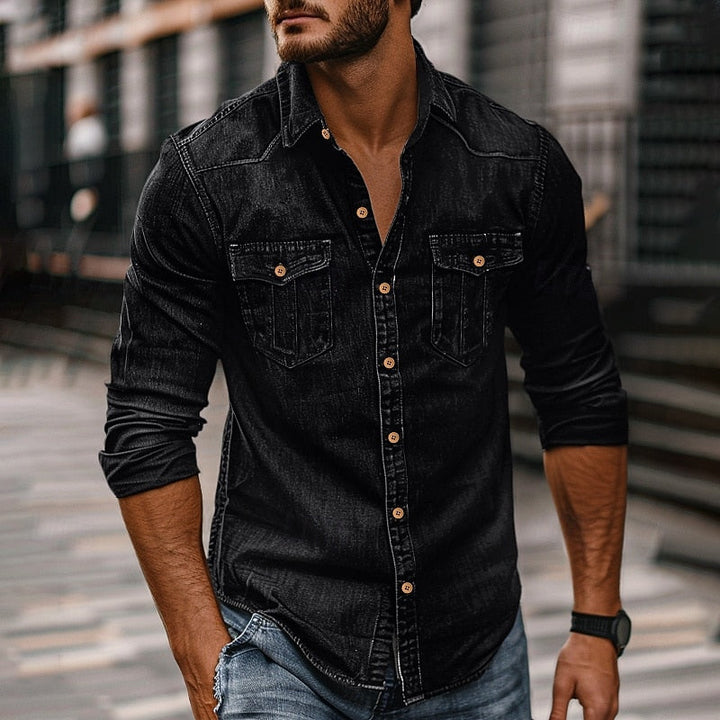 Herre Elegante Langærmet Denimskjort