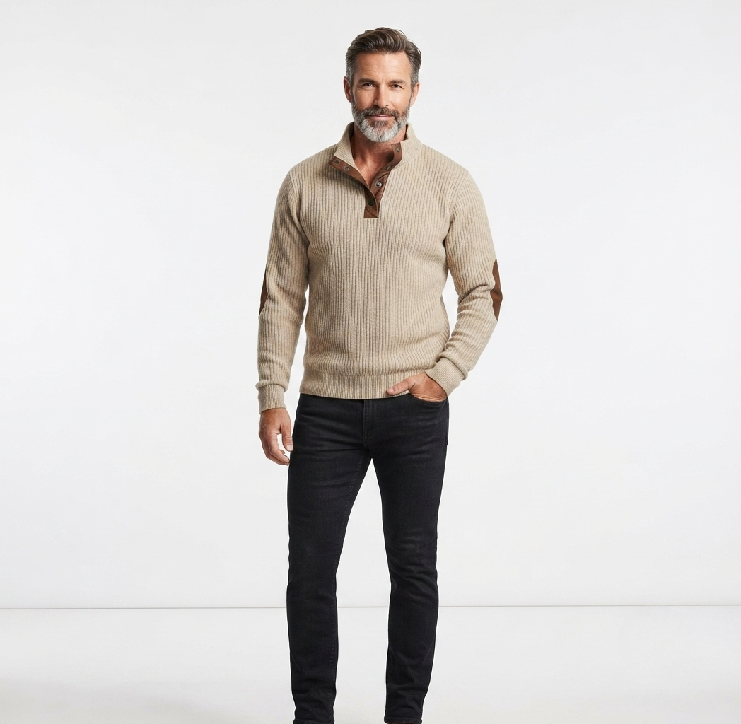 Lachlan Bennett - Fløjl Kvart-Knap Sweatshirt Til Herre