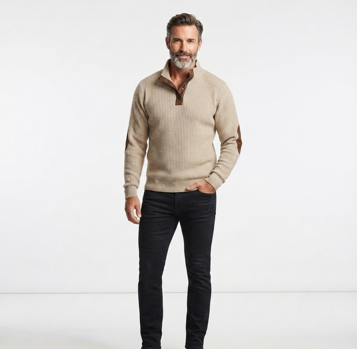 Lachlan Bennett - Fløjl Kvart-Knap Sweatshirt Til Herre
