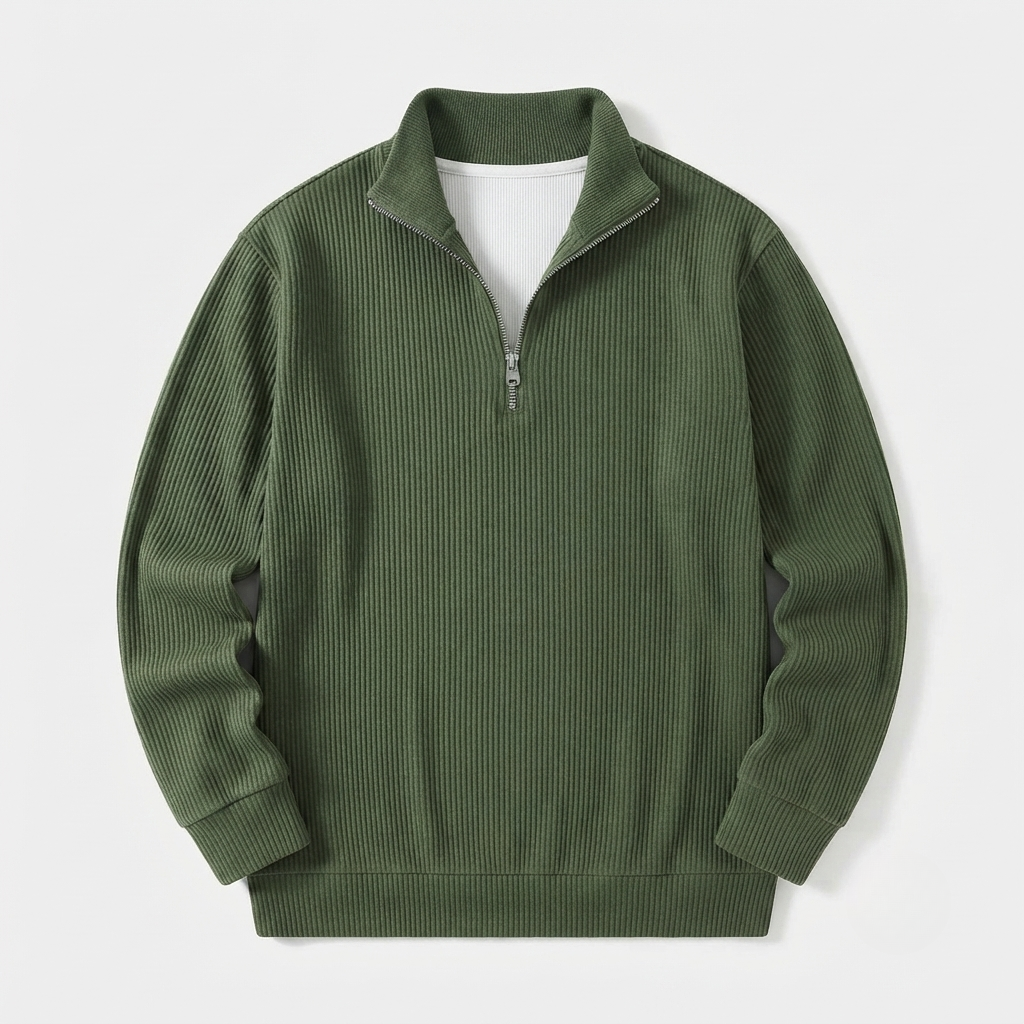 Liam Robertson - Ribstrikket Fløjl Kvart-Lynlås Sweatshirt Til Herre
